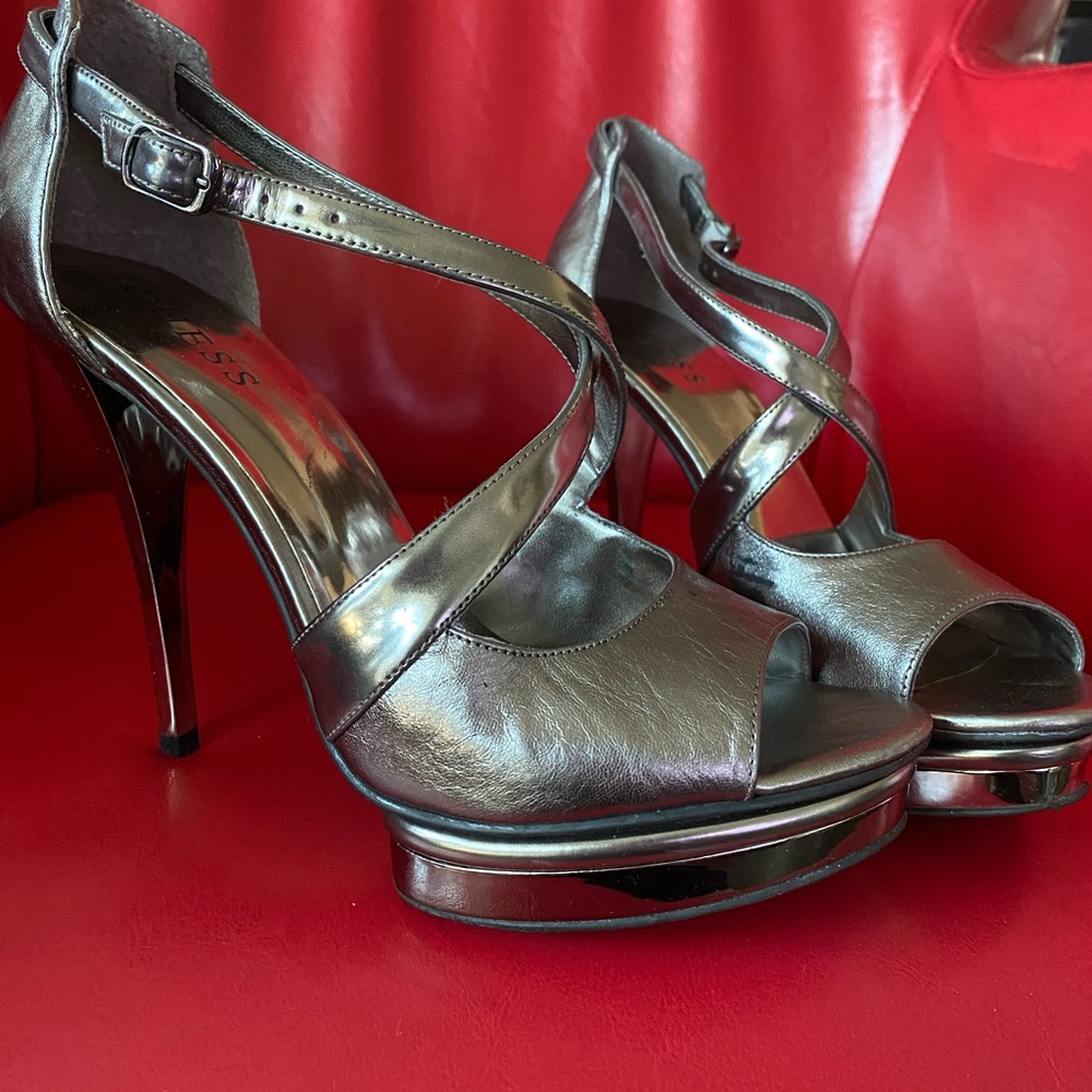 GUESS Silvertone Platform Heels